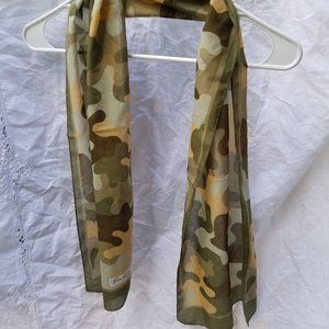 Jim Renoir Paris Scarf Green Camo Polyester 52" X 11.5"